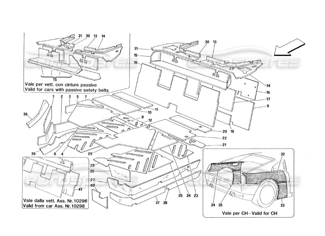 Ferrari 348 (1993) TB / TS Passengers Compartment Insulations Part Diagram