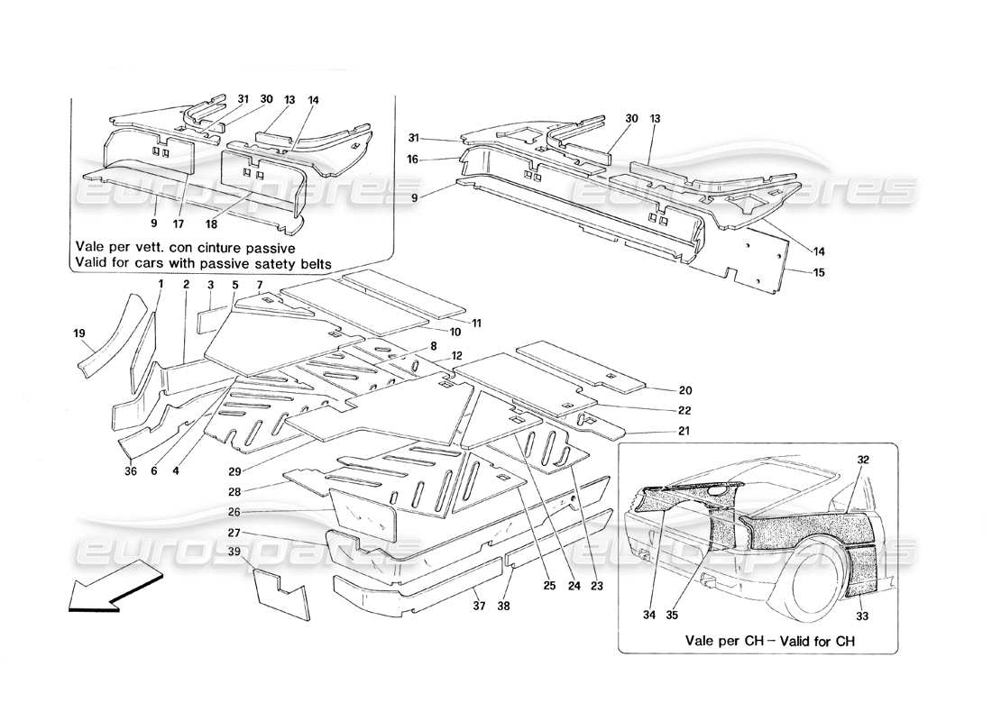Ferrari 348 (1993) TB / TS Passengers Compartment Insulations Part Diagram