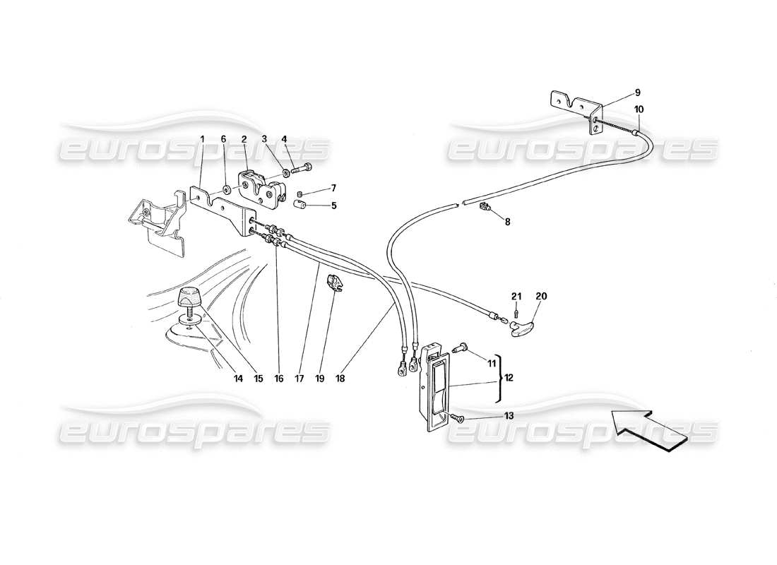 Ferrari 348 (1993) TB / TS Opening Device for Front Hood Part Diagram