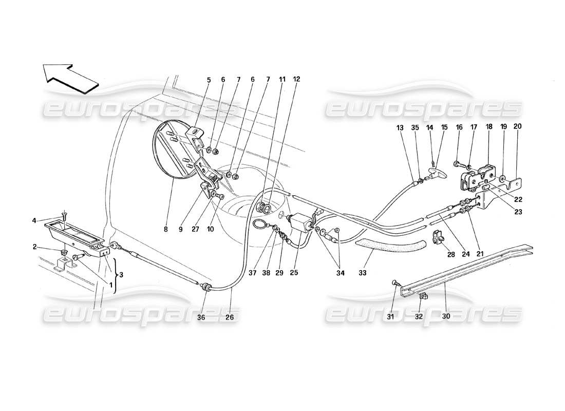 Ferrari 348 (1993) TB / TS Opening Devices for Rear Hood and Gas Door Part Diagram
