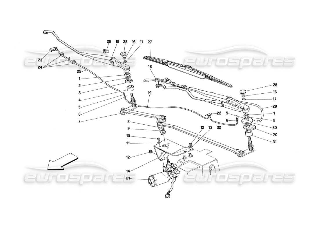 Ferrari 348 (1993) TB / TS Windshield Wiper and Movement Part Diagram