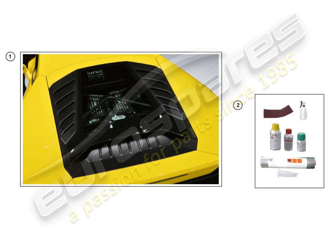 Lamborghini Huracan Performante Coupe (Accessories) 1 SET ATTACHMENT PARTS FOR BONNET Parts Diagram