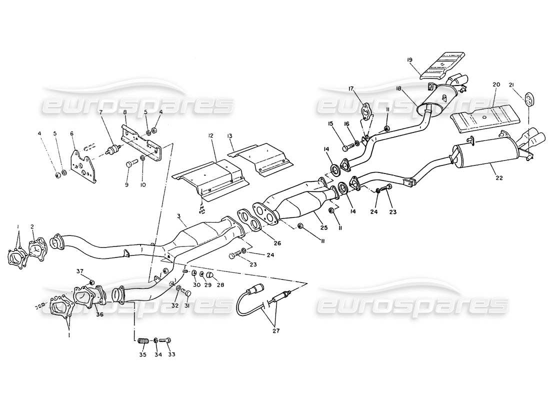 Maserati Ghibli 2.8 (Non ABS) Catalyzed Exhaust System (2000cc) Part Diagram