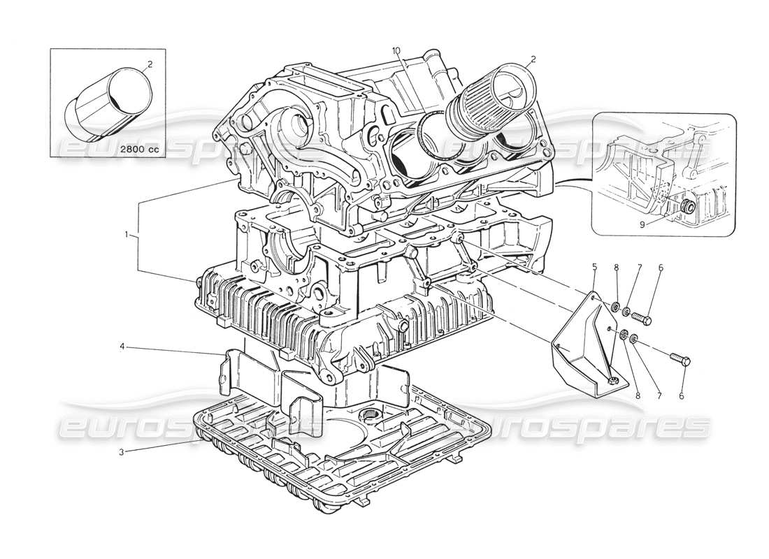 Maserati Biturbo Spider cylinder block and oil sump Part Diagram