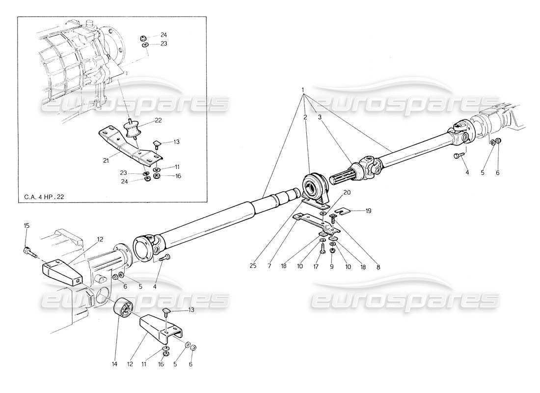Maserati Biturbo Spider Propeller Shaft and Carrier Part Diagram