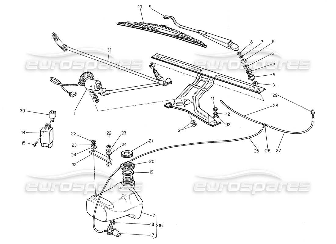 Maserati Biturbo Spider Windshield Wiper - Washer (LH Steering) Part Diagram