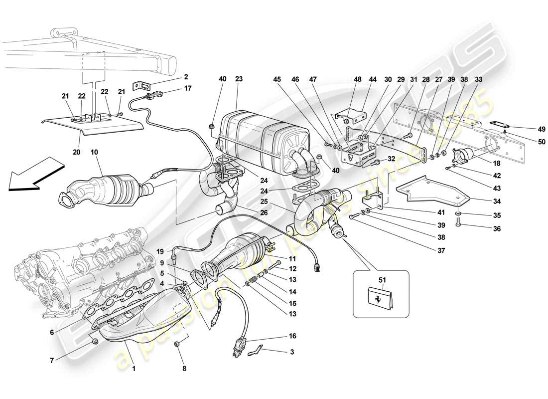 Ferrari F430 Scuderia (Europe) racing exhaust system Part Diagram
