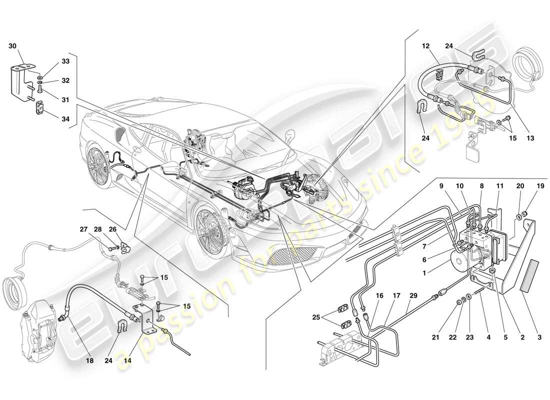 Ferrari F430 Scuderia (Europe) Brake System Part Diagram