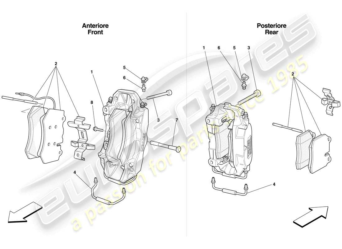 Ferrari F430 Scuderia (Europe) FRONT AND REAR BRAKE CALLIPERS Part Diagram