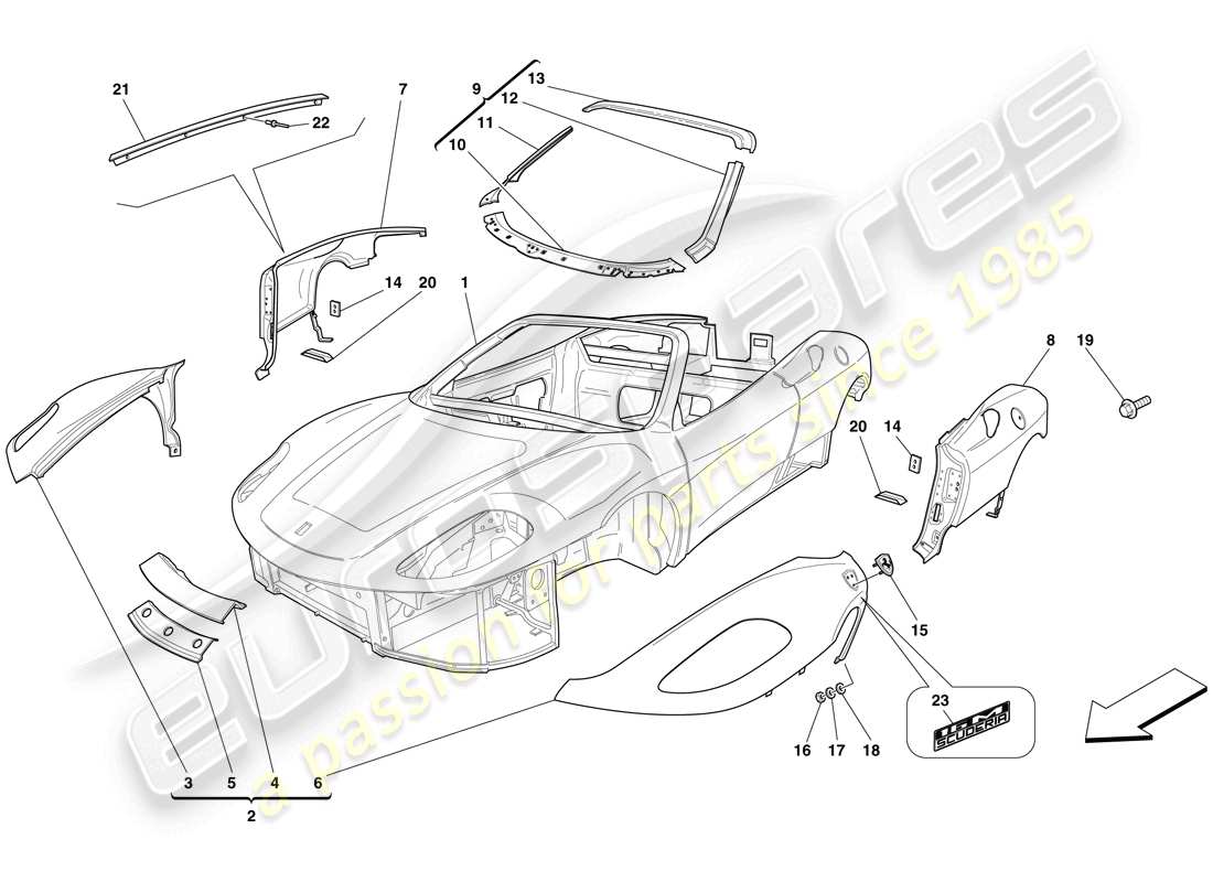 Ferrari F430 Scuderia (Europe) bodyshell - exterior trim Part Diagram