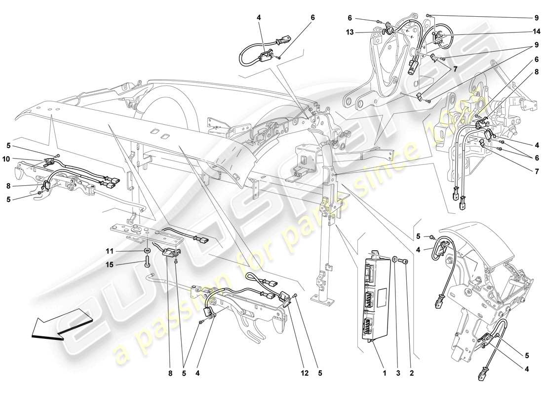 Ferrari F430 Scuderia (Europe) roof microswitch and ecu Part Diagram