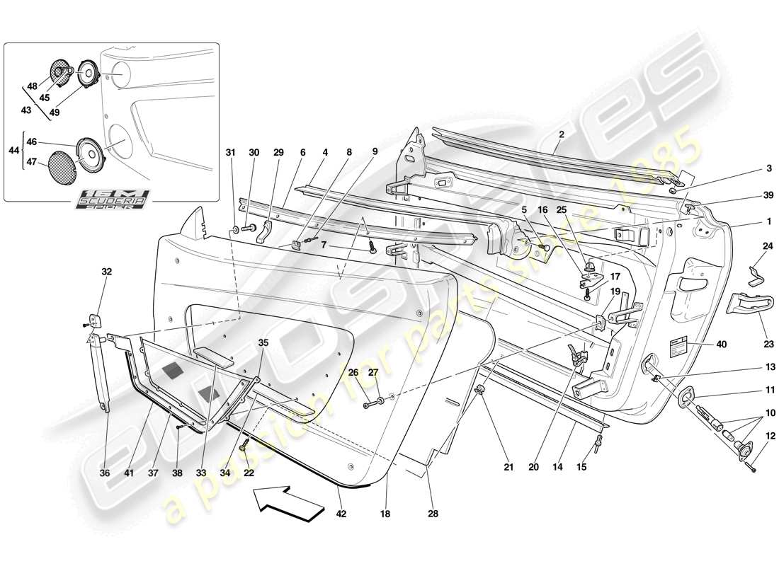 Ferrari F430 Scuderia (Europe) DOORS - SUBSTRUCTURE AND TRIM Part Diagram