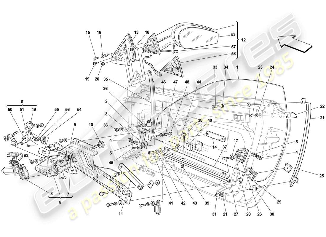 Ferrari F430 Scuderia (Europe) DOORS - POWER WINDOWS AND REAR-VIEW MIRROR Part Diagram