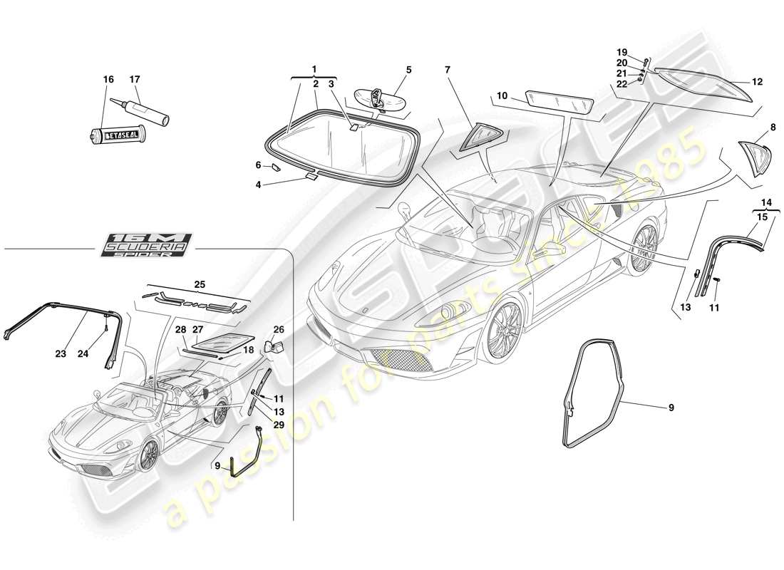 Ferrari F430 Scuderia (Europe) SCREENS, WINDOWS AND SEALS Part Diagram
