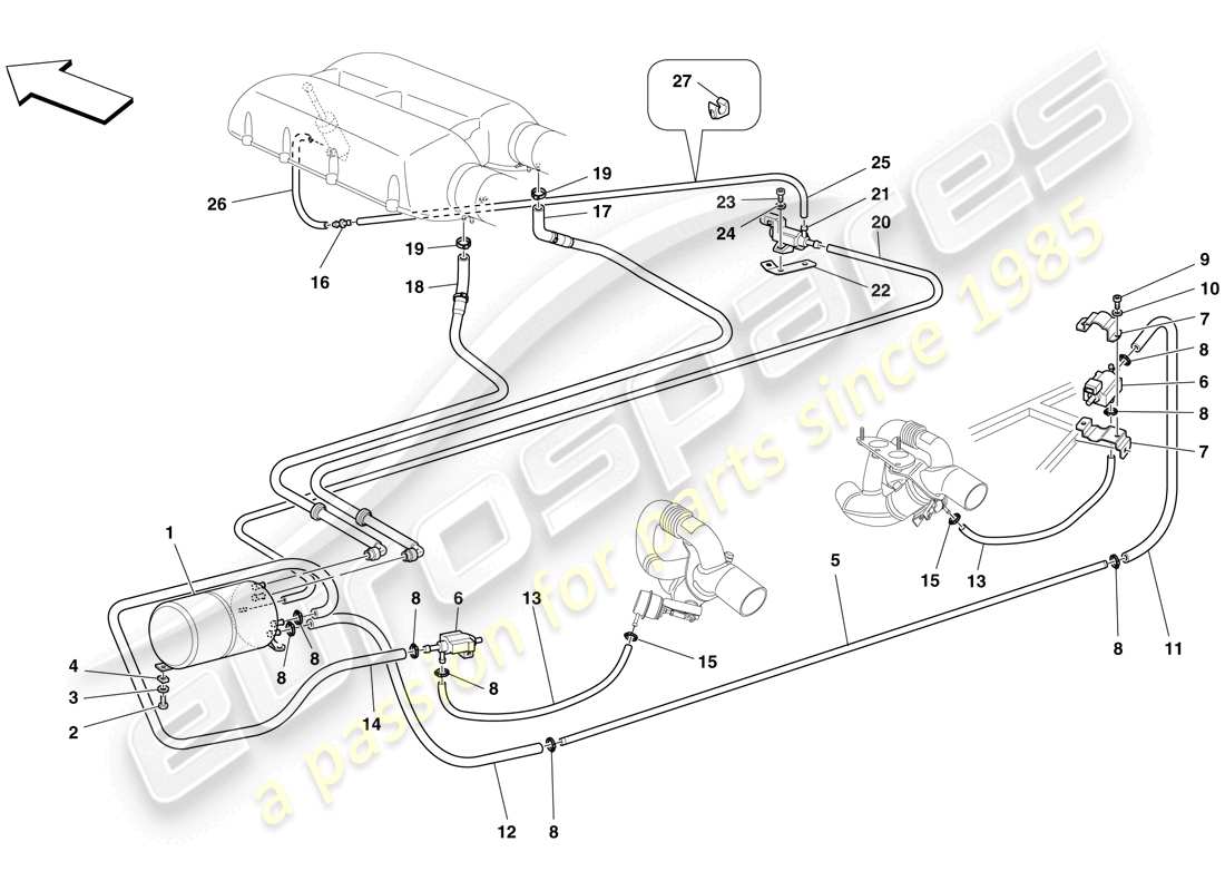 Ferrari F430 Scuderia (RHD) pneumatic actuator system Part Diagram