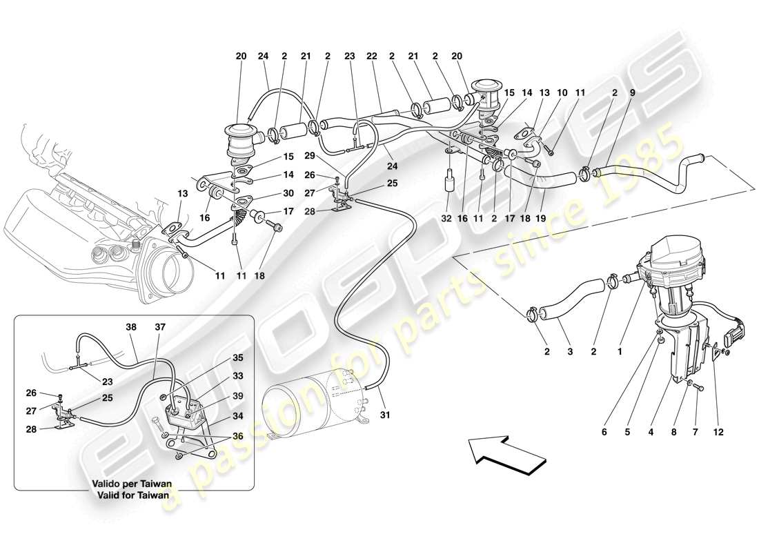 Ferrari F430 Scuderia (RHD) secondary air system Part Diagram
