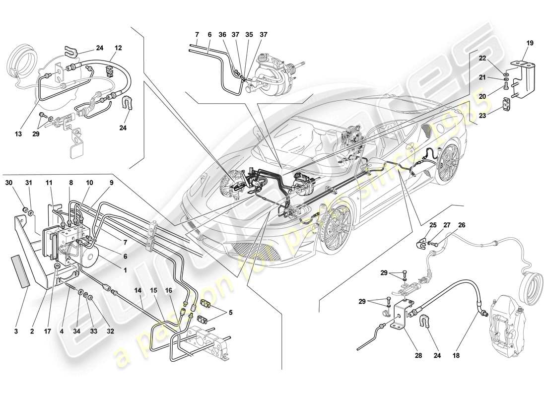 Ferrari F430 Scuderia (RHD) Brake System Part Diagram