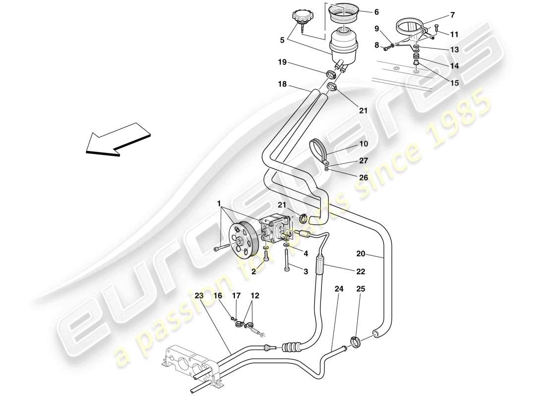 Ferrari F430 Scuderia (RHD) POWER STEERING PUMP AND RESERVOIR Part Diagram