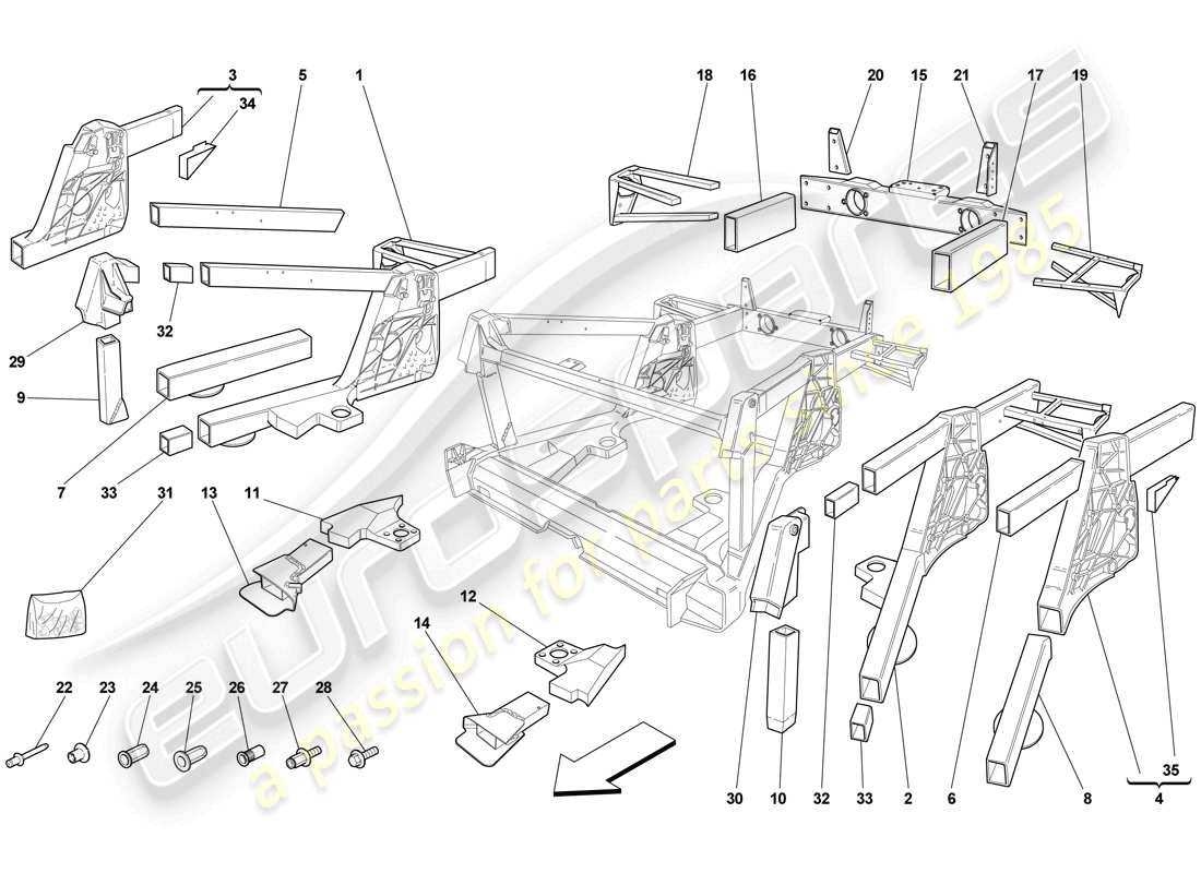 Ferrari F430 Scuderia (RHD) CHASSIS - REAR ELEMENT SUBASSEMBLIES Part Diagram