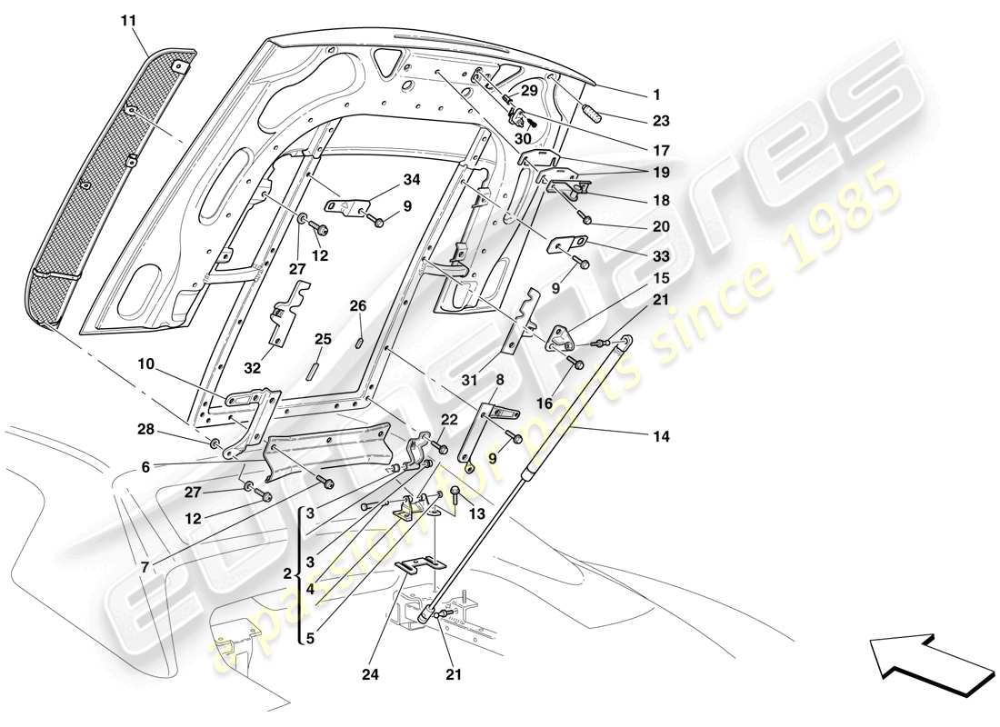 Ferrari F430 Scuderia (RHD) ENGINE COMPARTMENT LID Part Diagram