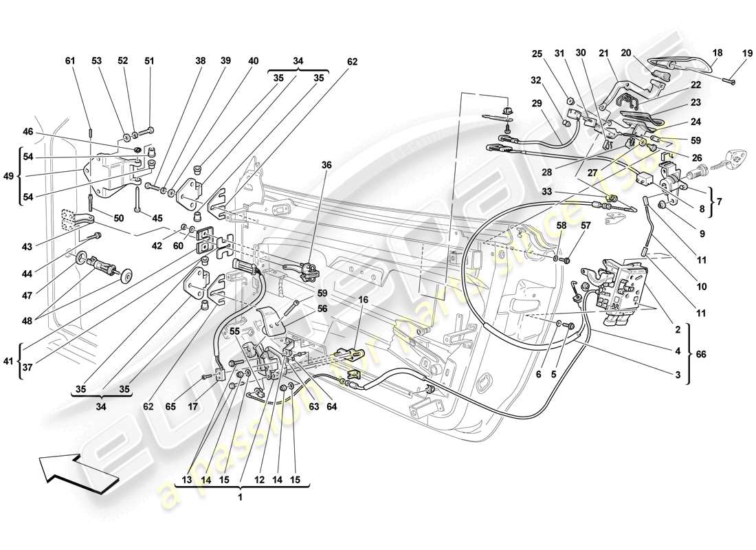 Ferrari F430 Scuderia (RHD) DOORS - OPENING MECHANISM AND HINGES Part Diagram