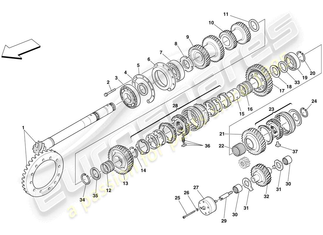 Ferrari F430 Scuderia (USA) SECONDARY SHAFT GEARS Part Diagram