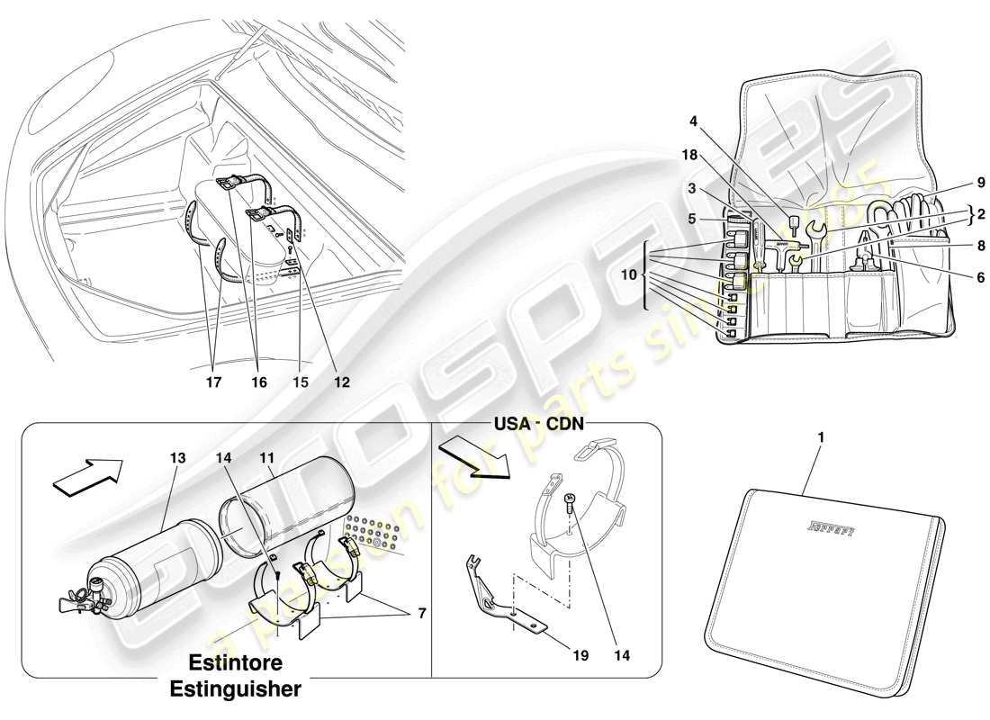 Ferrari F430 Scuderia (USA) TOOLS AND ACCESSORIES PROVIDED WITH VEHICLE Part Diagram