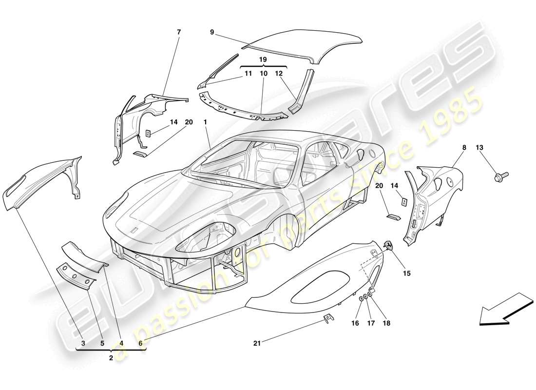 Ferrari F430 Scuderia (USA) bodyshell - exterior trim Part Diagram