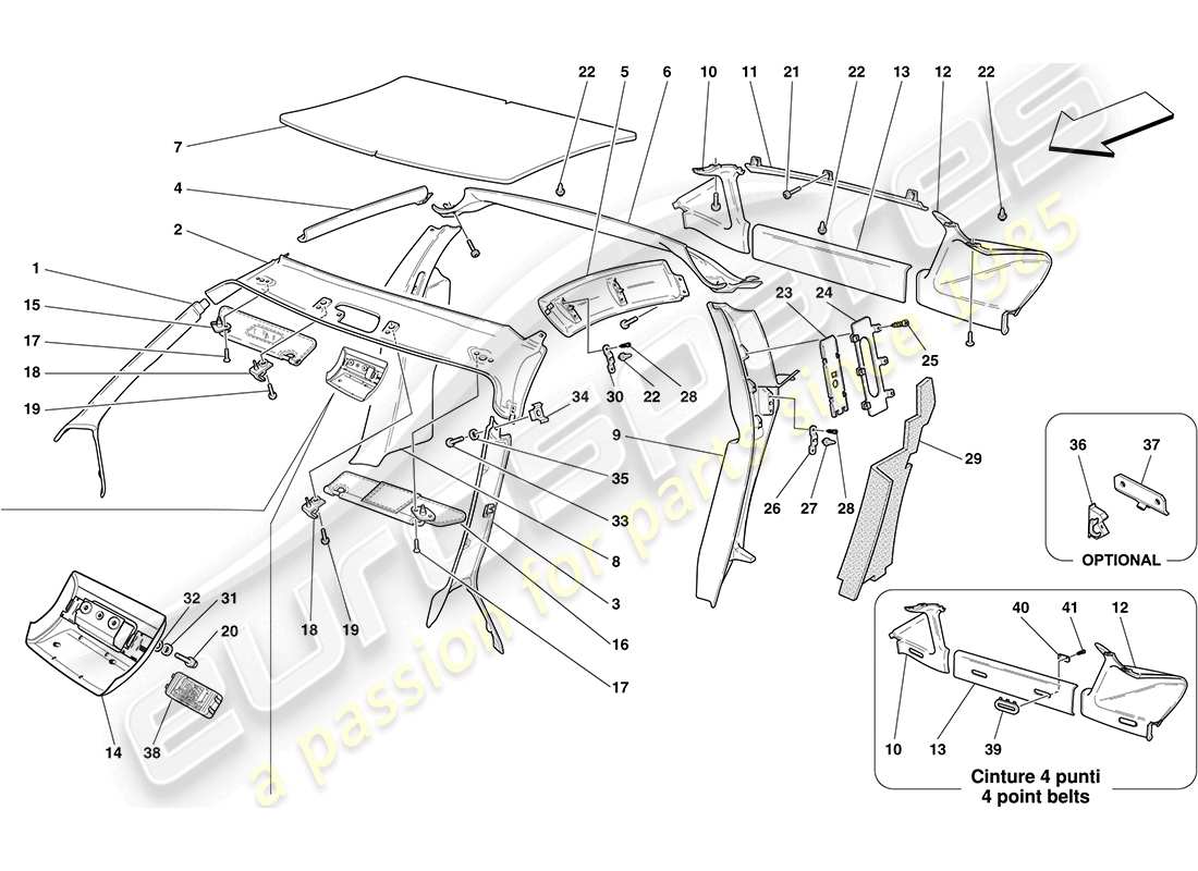 Ferrari F430 Coupe (Europe) HEADLINER TRIM AND ACCESSORIES Part Diagram