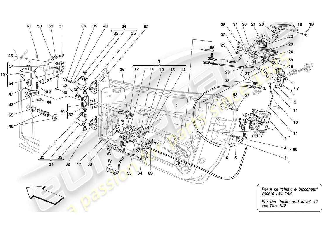 Ferrari F430 Coupe (Europe) DOORS - OPENING MECHANISM AND HINGES Part Diagram