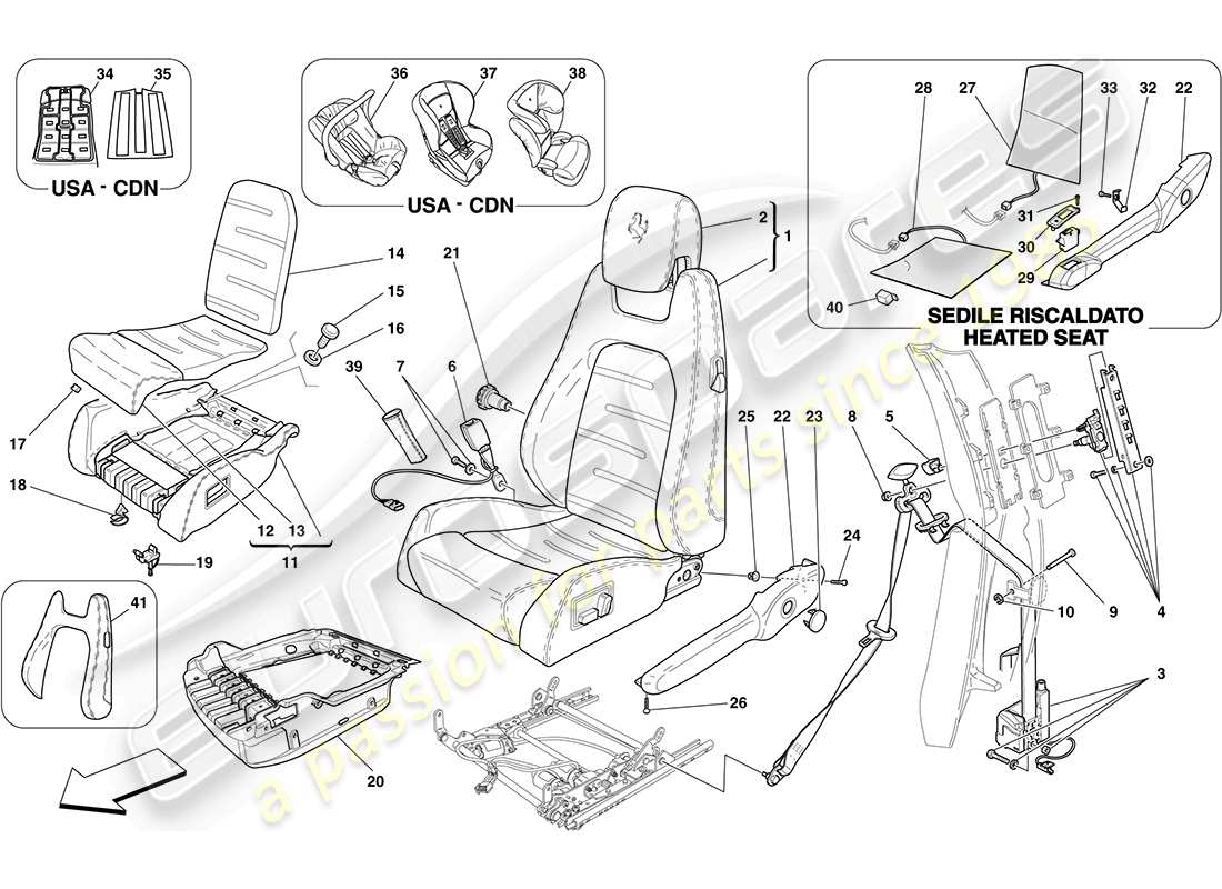 Ferrari F430 Coupe (Europe) electric seat - seat belts Part Diagram