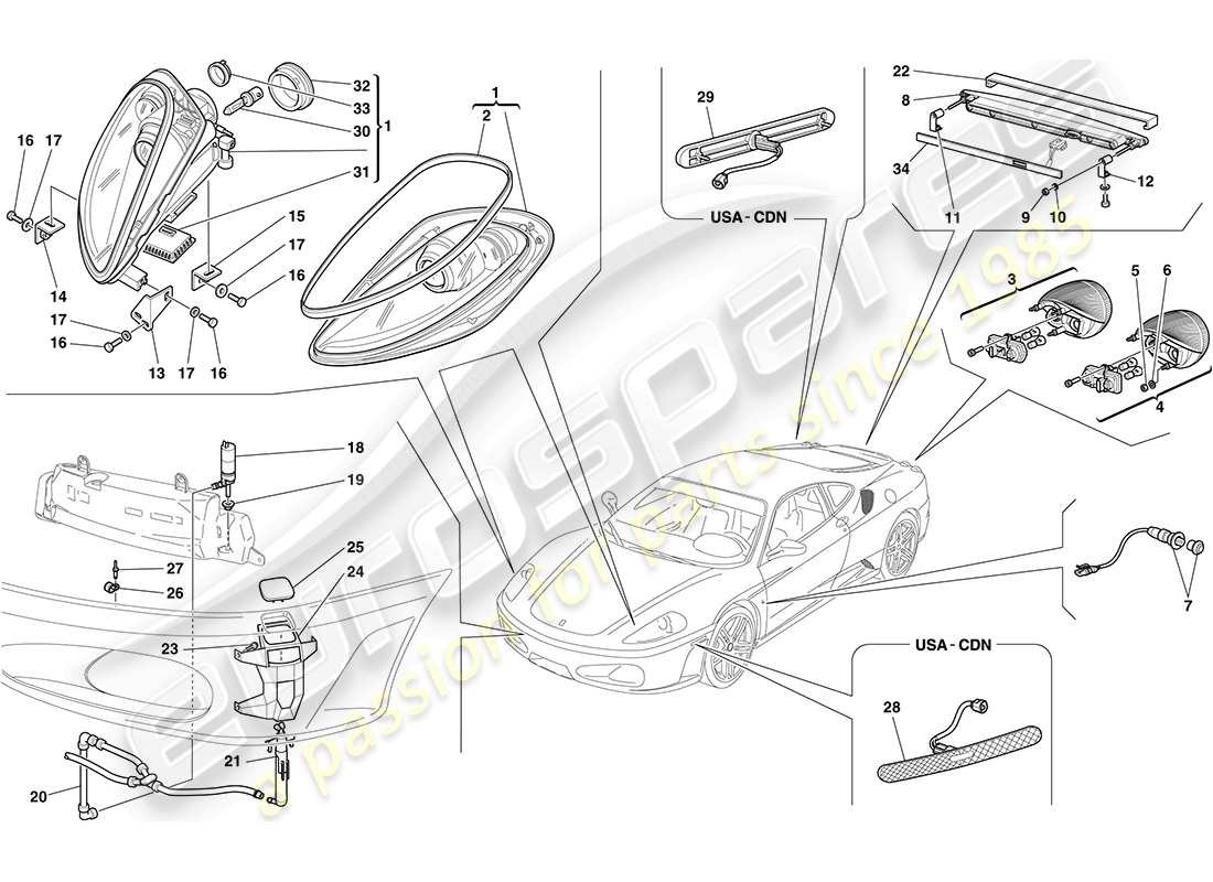Ferrari F430 Coupe (Europe) HEADLIGHTS AND TAILLIGHTS Part Diagram