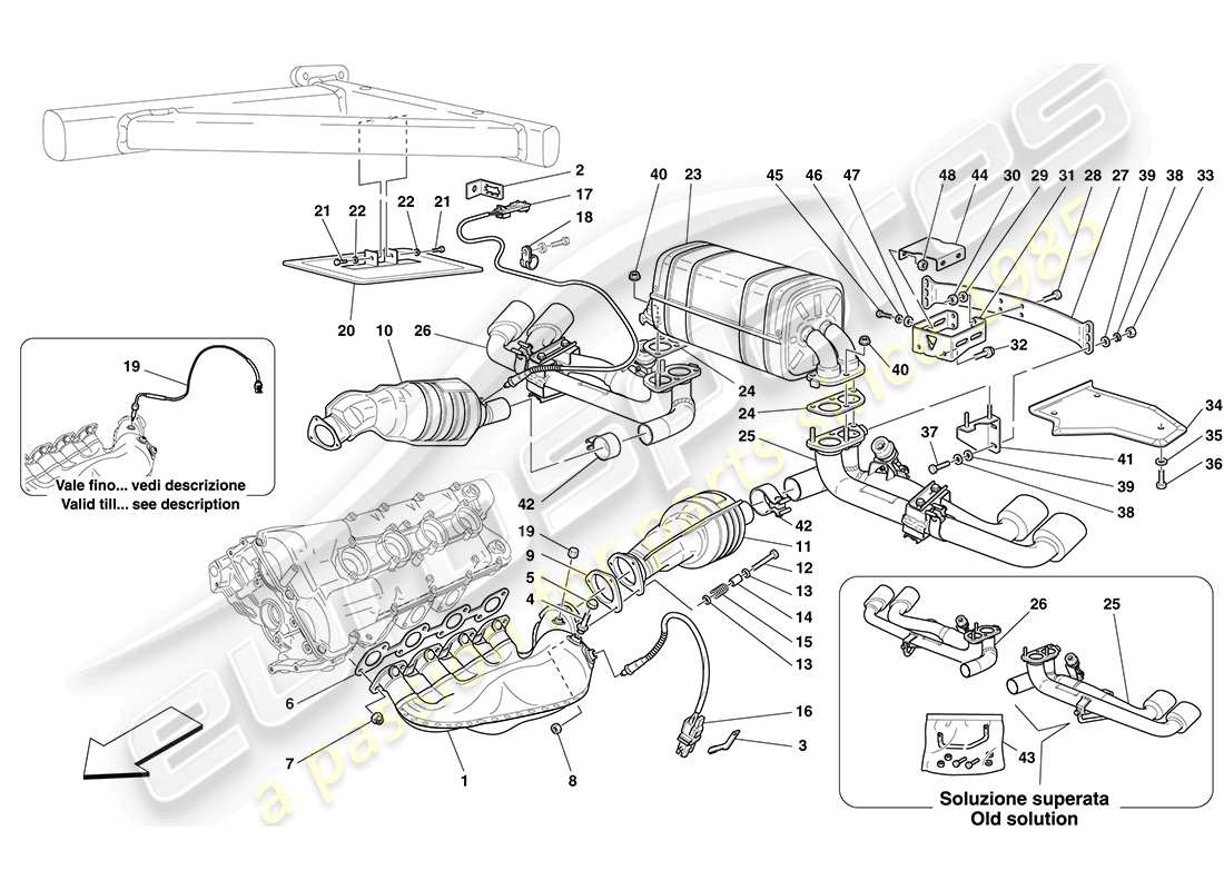 Ferrari F430 Coupe (RHD) racing exhaust system Part Diagram