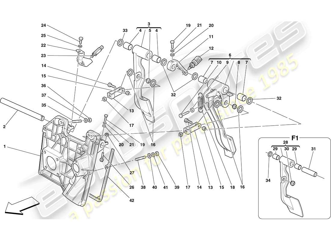 Ferrari F430 Coupe (RHD) Pedal Board Part Diagram