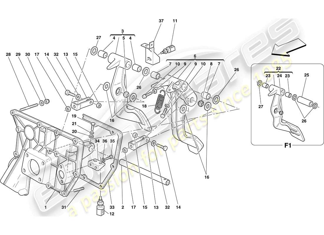 Ferrari F430 Coupe (RHD) Pedal Board Part Diagram