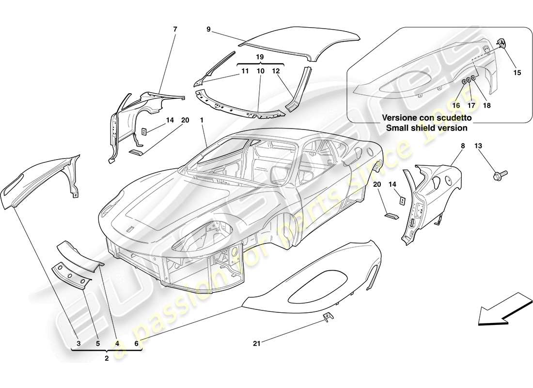 Ferrari F430 Coupe (RHD) BODYSHELL - EXTERNAL TRIM Part Diagram