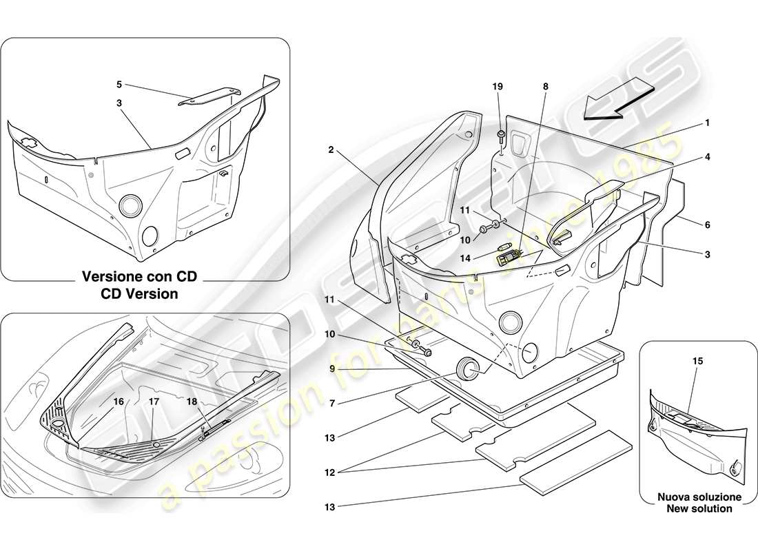 Ferrari F430 Coupe (RHD) FRONT COMPARTMENT TRIM Part Diagram