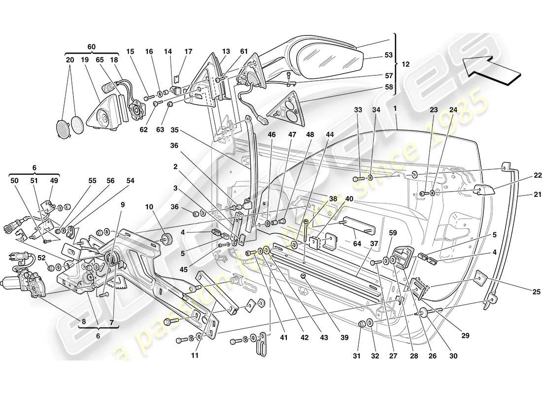 Ferrari F430 Coupe (RHD) DOORS - POWER WINDOWS AND REAR-VIEW MIRROR Part Diagram