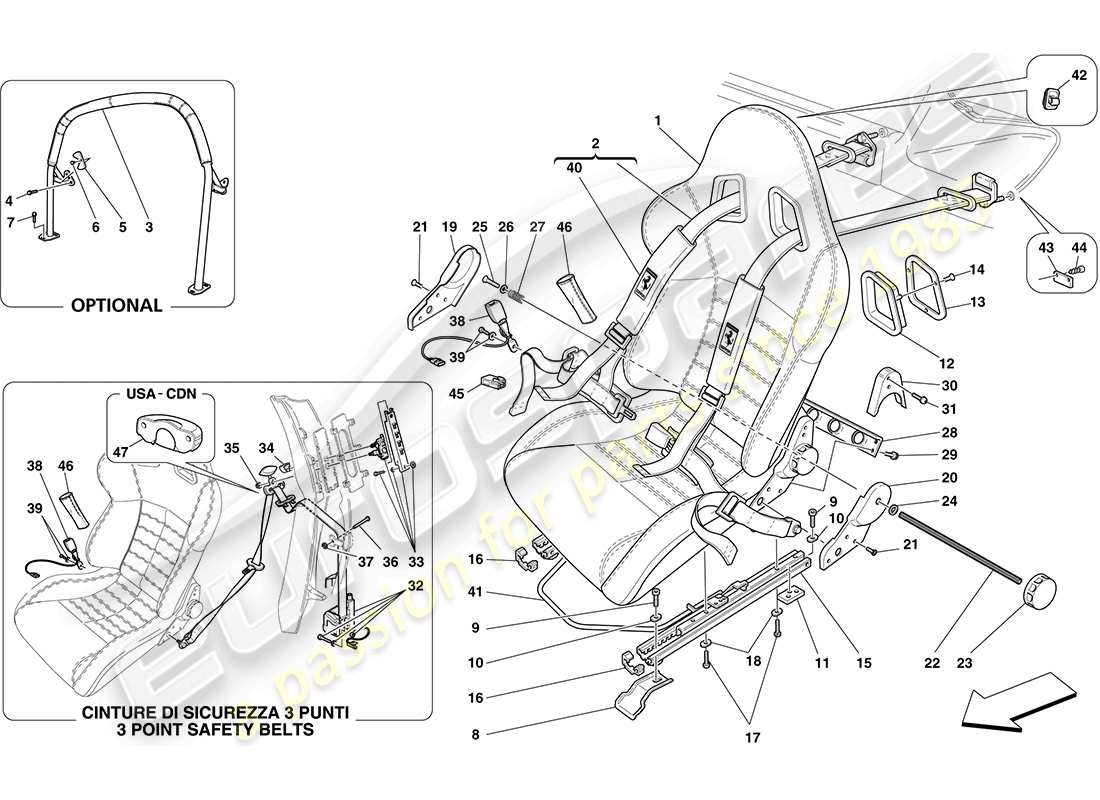 Ferrari F430 Coupe (RHD) racing SEAT-4 point seat harness-rollbar Part Diagram