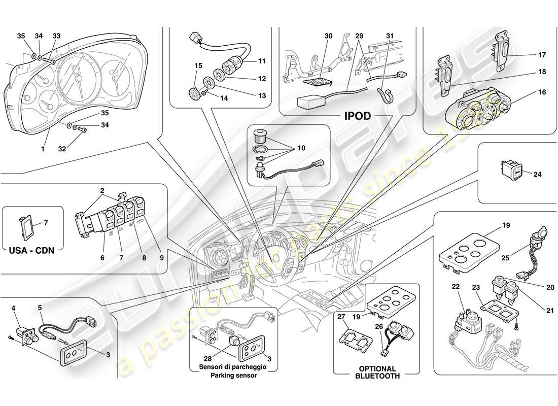 Ferrari F430 Coupe (RHD) DASHBOARD AND TUNNEL INSTRUMENTS Part Diagram