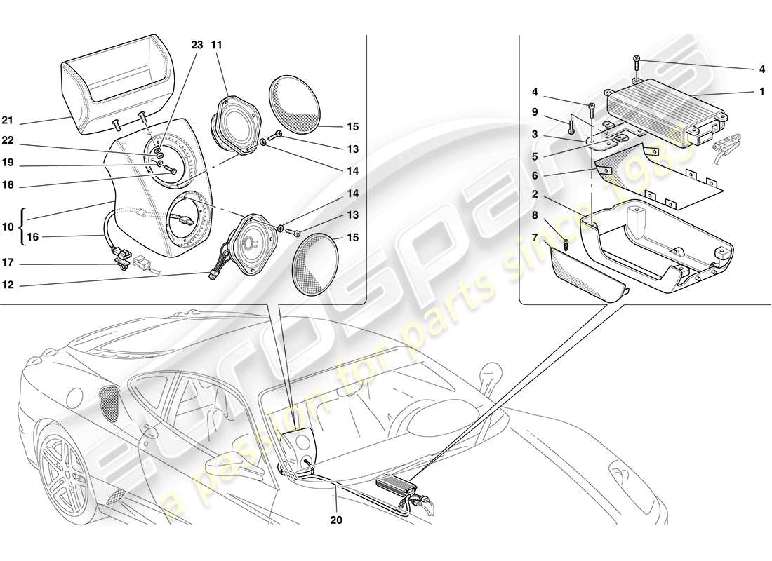 Ferrari F430 Coupe (RHD) radio amplifier system Part Diagram