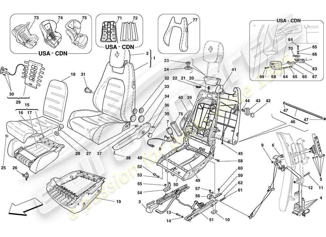 Ferrari F430 Coupe (USA) MANUAL FRONT SEAT - SEAT BELTS Part Diagram