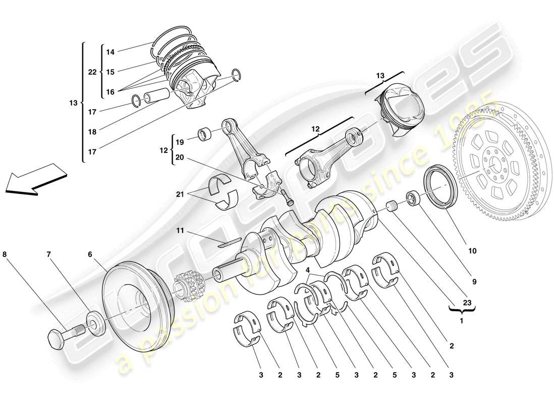 Ferrari F430 Spider (Europe) crankshaft - connecting rods and pistons Part Diagram
