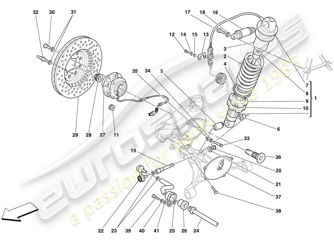 Ferrari F430 Spider (Europe) Front Suspension - Shock Absorber and Brake Disc Part Diagram