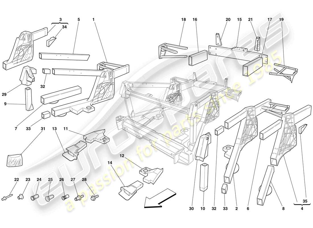 Ferrari F430 Spider (Europe) CHASSIS - REAR ELEMENT SUBASSEMBLIES Part Diagram