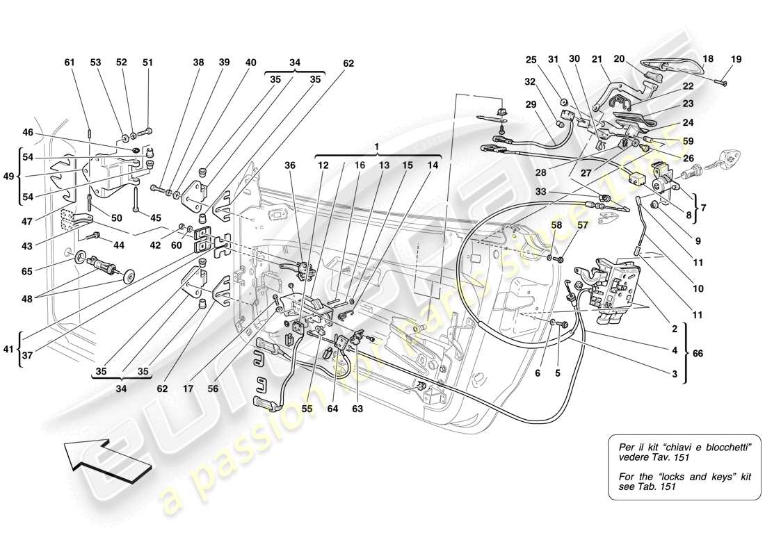 Ferrari F430 Spider (Europe) DOORS - OPENING MECHANISM AND HINGES Part Diagram