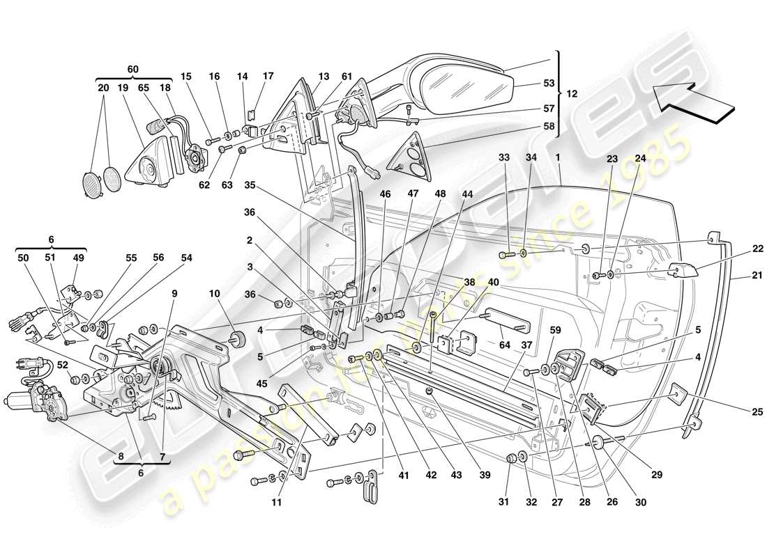 Ferrari F430 Spider (Europe) DOORS - POWER WINDOWS AND REAR-VIEW MIRROR Part Diagram