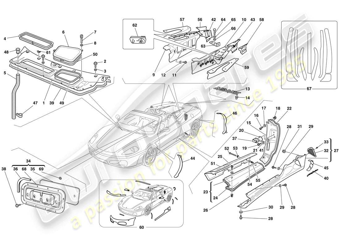 Ferrari F430 Spider (Europe) SHIELDS - EXTERNAL TRIM Part Diagram