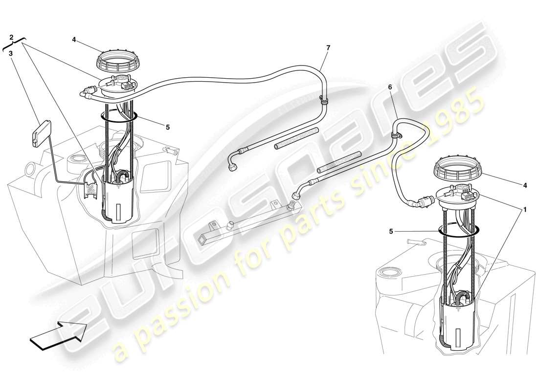 Ferrari F430 Spider (RHD) fuel system pumps and pipes Part Diagram