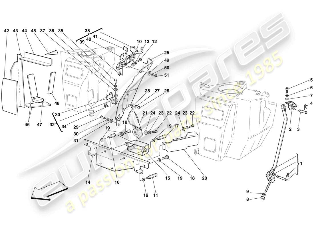 Ferrari F430 Spider (RHD) FUEL TANKS - FASTENERS AND GUARDS Part Diagram